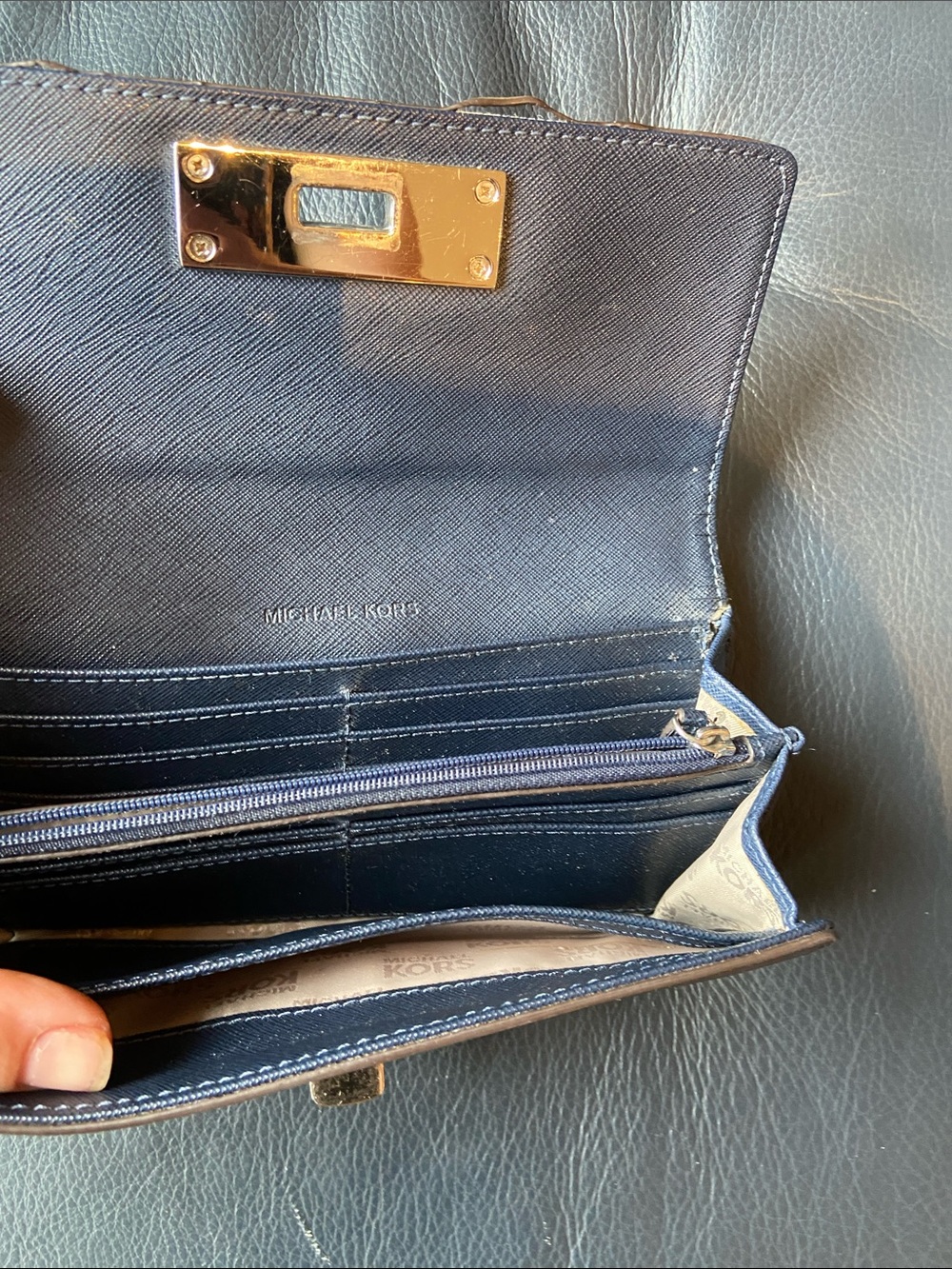 Michael Kors Navy Saffiano Wallet with Gold Hardware - Picture 3 of 4